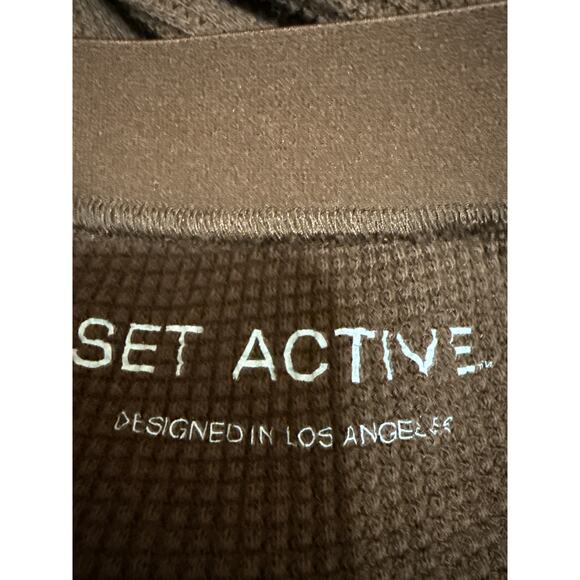 Set Active Women's Brown Waffle Knit Pull On Pocket Wide Leg Trousers Pants Sz M - Picture 4 of 5